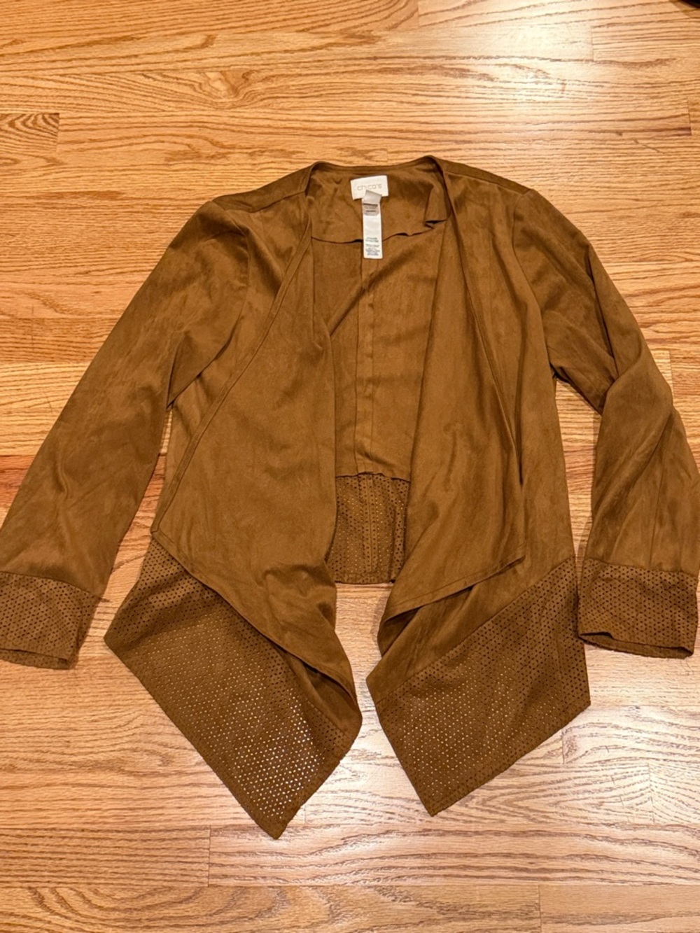 Chicos Suede-Look Brown Open Front Tunic